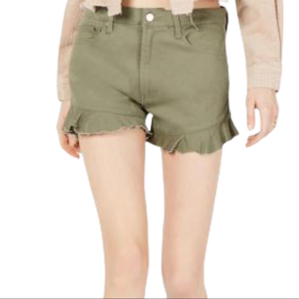 TDC green ruffle hem shorts size 10‎ NWT